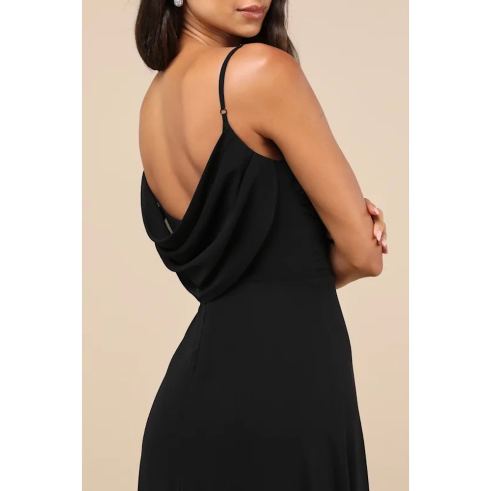 Lulus Notorious Poise Black Sleeveless Cowl Neck Lace Trim Gown XL NWT 2720